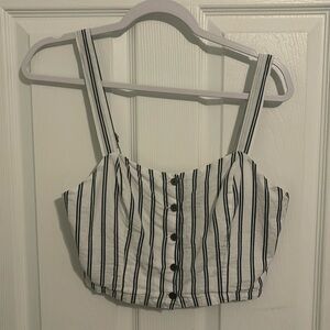 NEW KENDALL & KYLIE White and Navy Stripe Crop Top